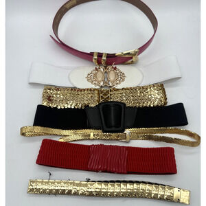 Lot of 7 Vintage Stretchy Non Stretchy Belts 1980s Some Cloth/Metal Multicolor